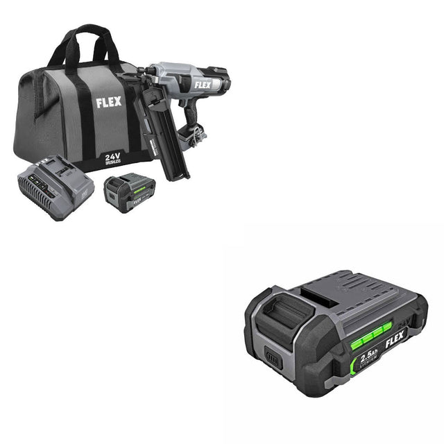 Flex FX4351A-1C 24V 21° Framing Nailer Kit W/ FREE FX0111-1 24V 2.5Ah Battery