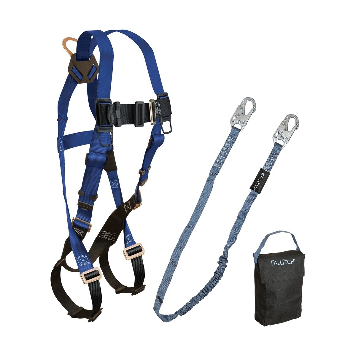FallTech 9001HS Harness and Lanyard 3 Piece Fall Protection Kit with Small Storage Bag