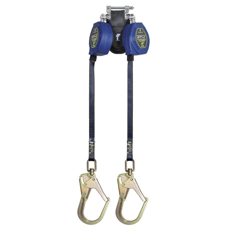 Falltech 84108TP3 8' EdgeCore Class 2 Leading Edge Twin-leg Personal SRL-P with Steel Swivel Rebar Hooks with SpeedLink