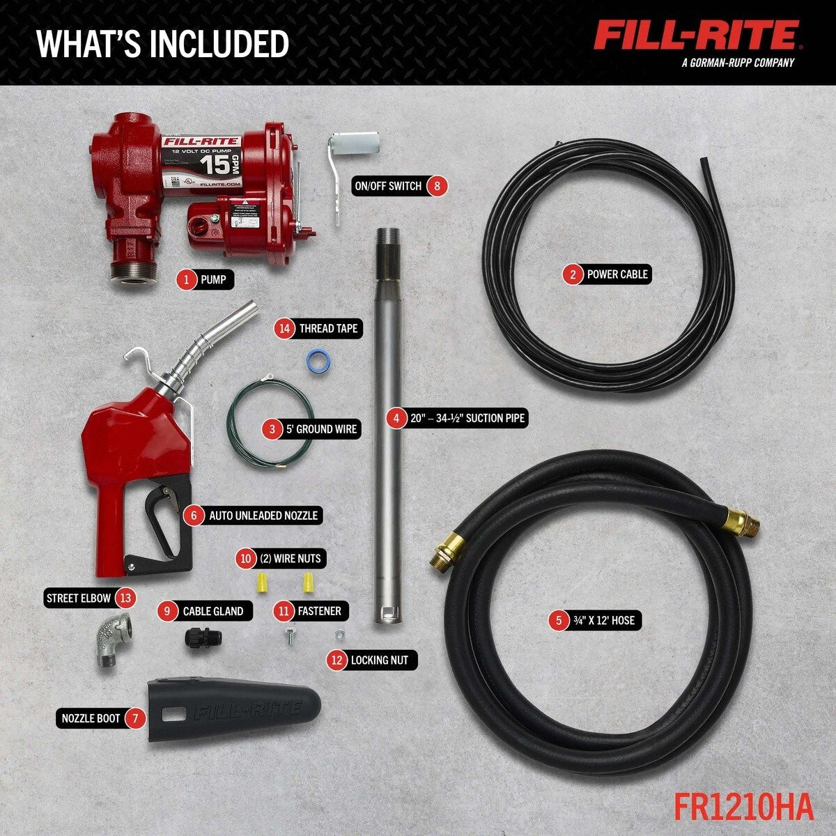Fill-Rite FR1210HA 12V DC 15 GPM Fuel Transfer Pump Kit with Auto Nozzle and 3/4" x 12' Hose (1 Kit) - 2