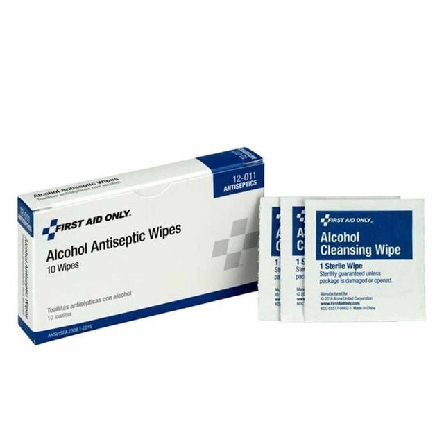 First Aid Only 12-011-002 Alcohol Wipes for Antiseptic Cleansing (10 Per Box)