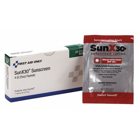 First Aid Only 18-030-001 SunX30 Sunscreen Lotion Packets, 4/box