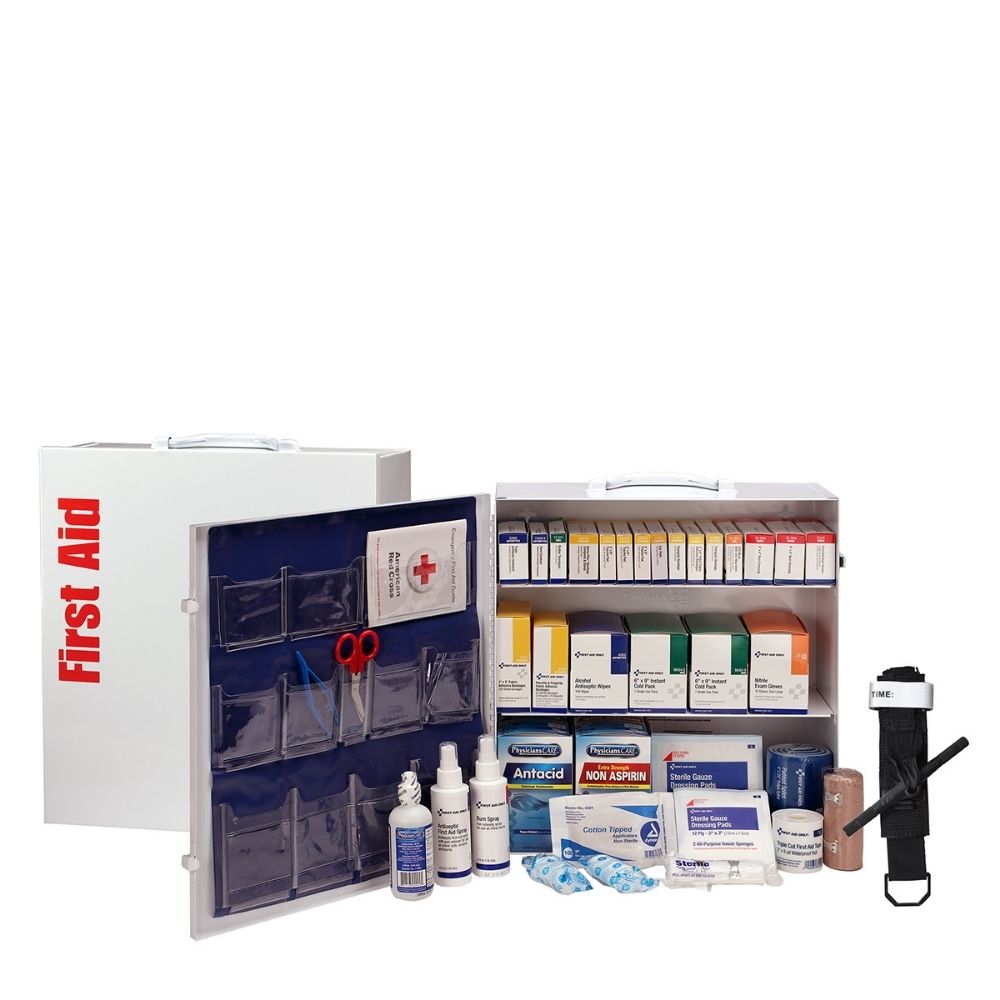 First Aid Only 91340 3 Shelf First Aid 2021 ANSI B+ Metal Cabinet, with Meds - 2