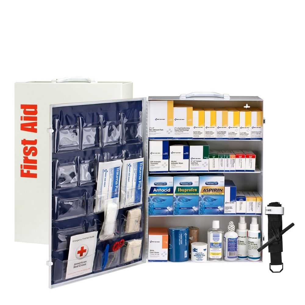 First Aid Only 91341 5 Shelf First Aid 2021 ANSI B+ Metal Cabinet, with Meds