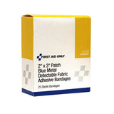 First Aid Only 91436 2 in. x 3 in. Blue Metal Detectable Adhesive Fabric Patch Bandages (25 Box) - 4