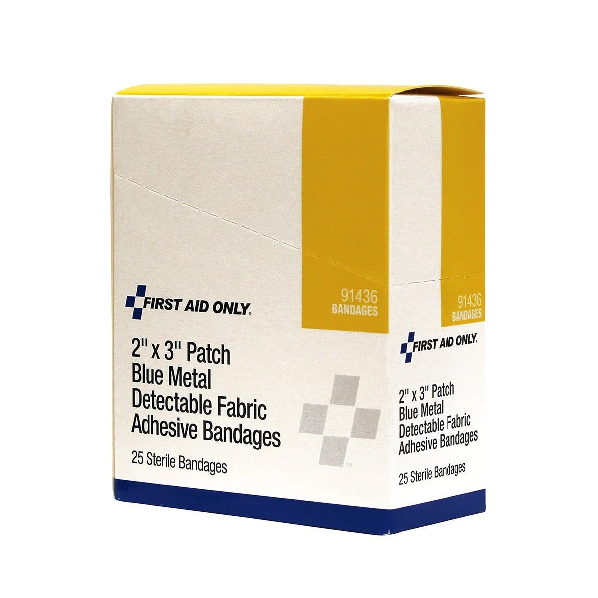 First Aid Only 91436 2 in. x 3 in. Blue Metal Detectable Adhesive Fabric Patch Bandages (25 Box) - 5