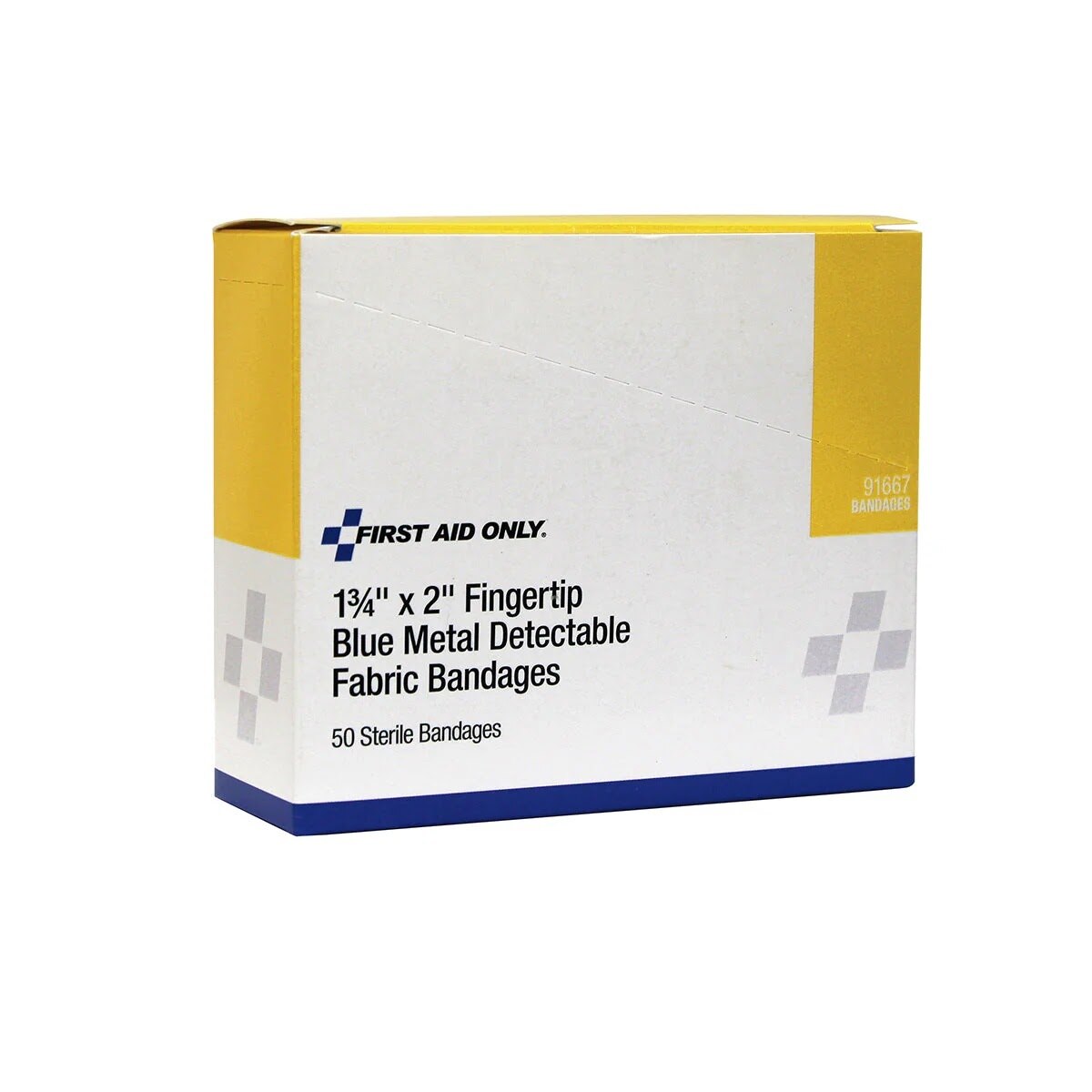 First Aid Only 91667 1 3/4 in. x 2 in. Fingertip Blue Metal Detectable Fabric Bandages (50 Pack) - 4