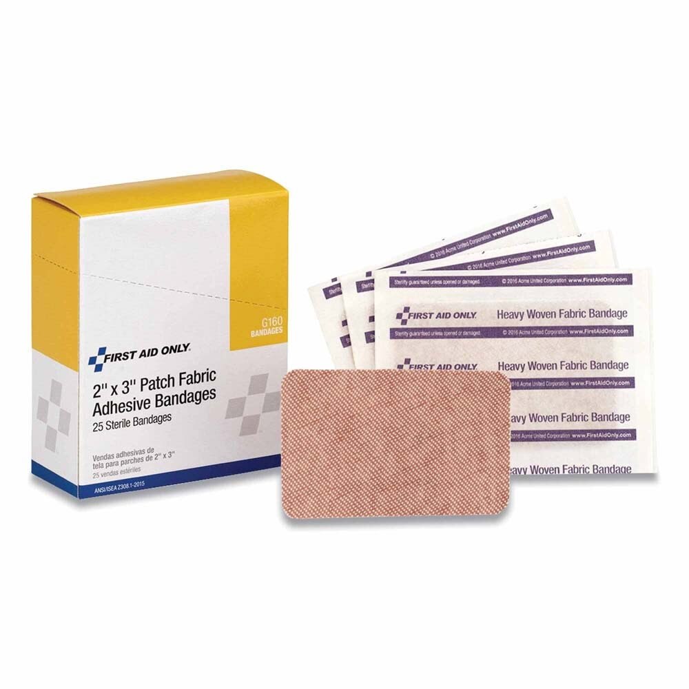 First Aid Only G160 2" x 3" Heavy Woven Fabric Adhesive Bandages (25/Box)