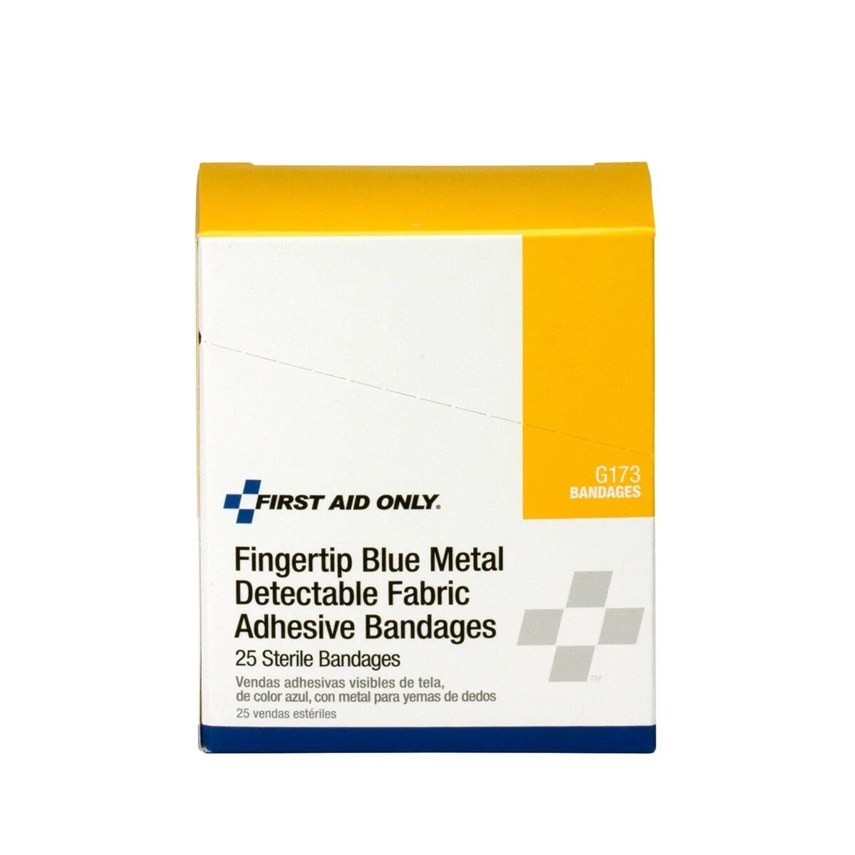 First Aid Only G173 Blue Metal Detectable Fabric Fingertip Adhesive Bandages 3.25 x 2.5 x 3.5" (25 Count) - 2