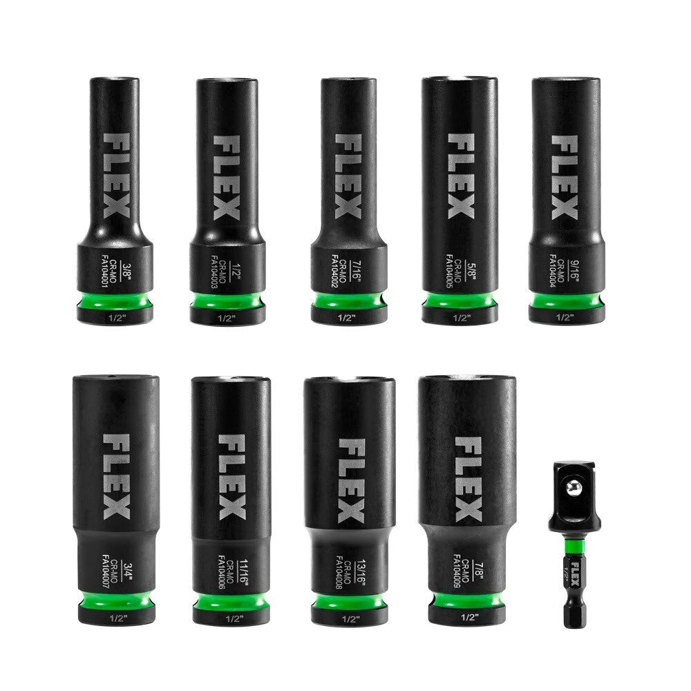 Flex FAM10401-10 Thin Wall Deep Well 6-Point 1/2" Drive Impact Nut Socket Set (10 Piece)