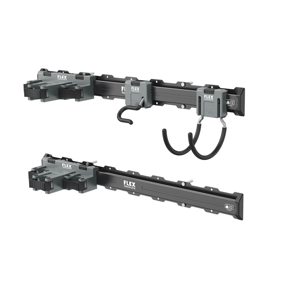 Flex FSM1503-6 TRACK-LOCK 6 Pc Landscaping Tool Wall Storage Set with 32 Inch Wall Mount Rails and Hooks (6 Piece Set) - 3