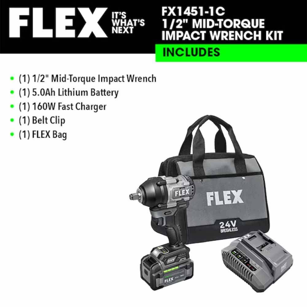 Flex FX1451-1C 1/2" Mid Torque Impact Wrench kit - 6