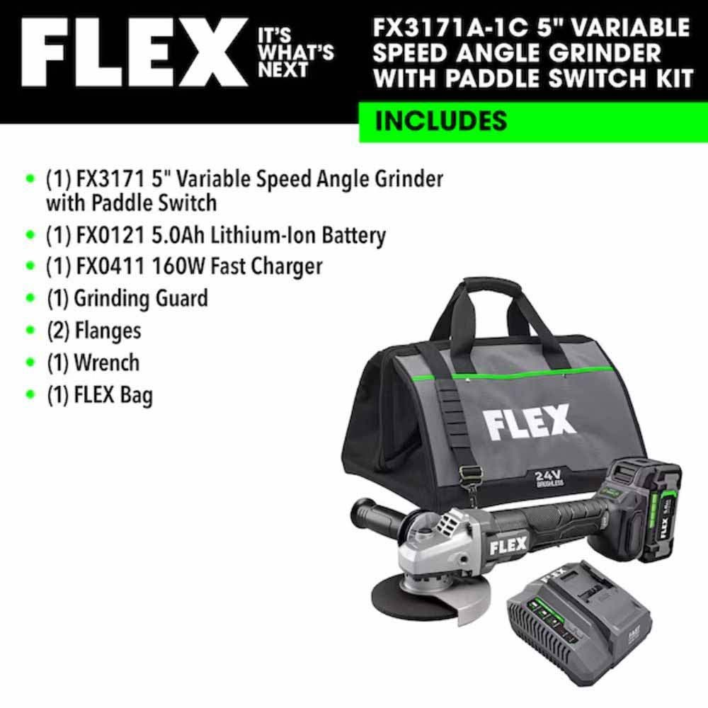 Flex FX3171A-1C 24V 5" Variable Speed Angle Grinder with Paddle Switch Kit - 4