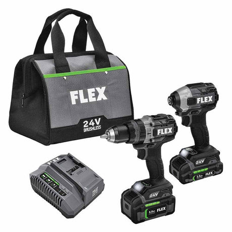 Flex FXM202-2B 24V Brushless 2 Tool Combo Kit Hammer Drill with Turbo Mode and Impact Driver with Quick Eject