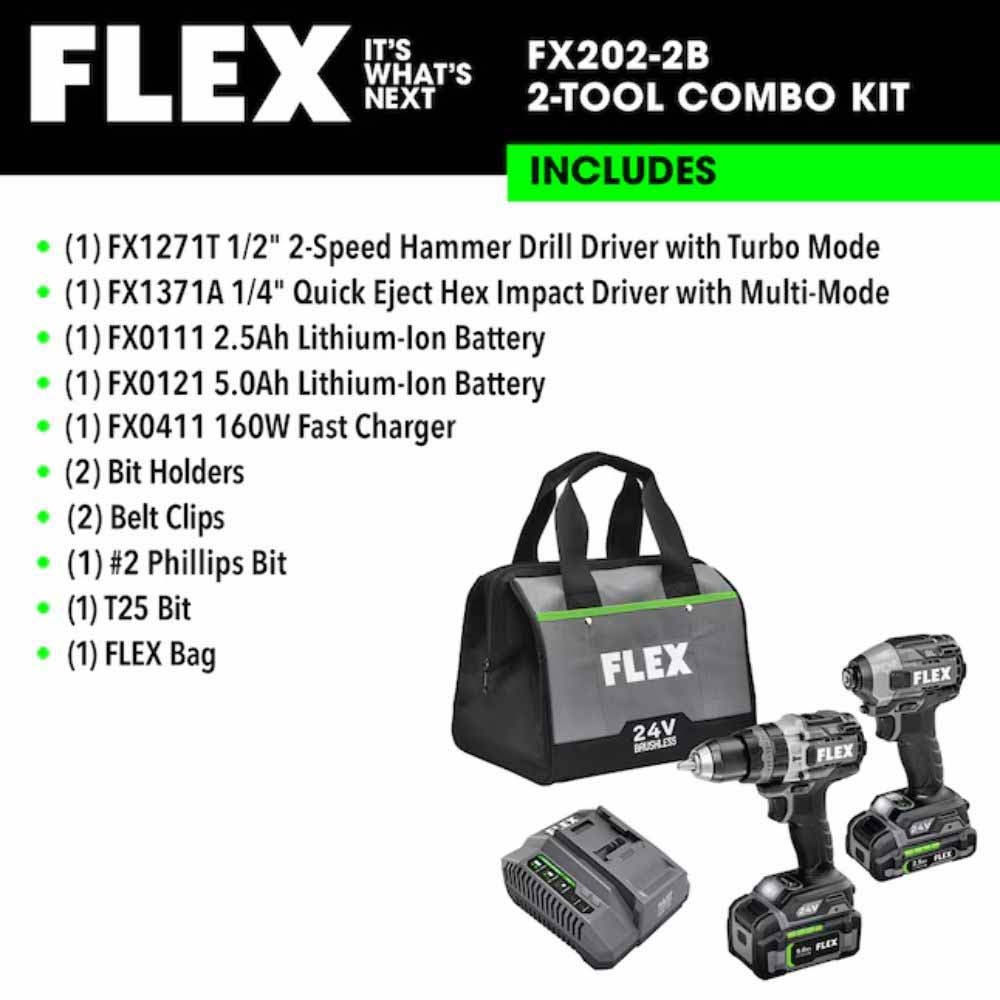 Flex FXM202-2B 24V Brushless 2 Tool Combo Kit Hammer Drill with Turbo Mode and Impact Driver with Quick Eject - 6