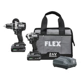 Flex FXM202-2K 24V 2-Tool Brushless Hammer Drill and Quick Eject Impact Driver Kit with Soft Case (2 Batteries, Charger)