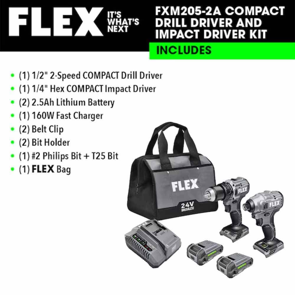 Flex FXM205-2A 2 Tool Combo Kit, Compact Drill Driver and Compact Impact Driver - 8