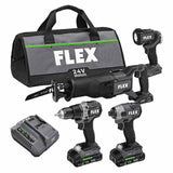 Flex FXM401-2A 4 Tool Combo Kit, Drill Driver, Impact Driver, Reciprocating Saw and Work Light