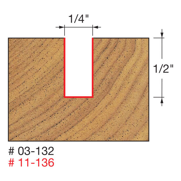 Freud 11-136 1/4" (Dia.) Single Flute Straight Bit - 2