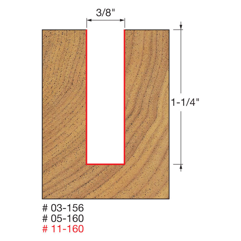 Freud 11-160 3/8" (Dia.) Single Flute Straight Bit - 2