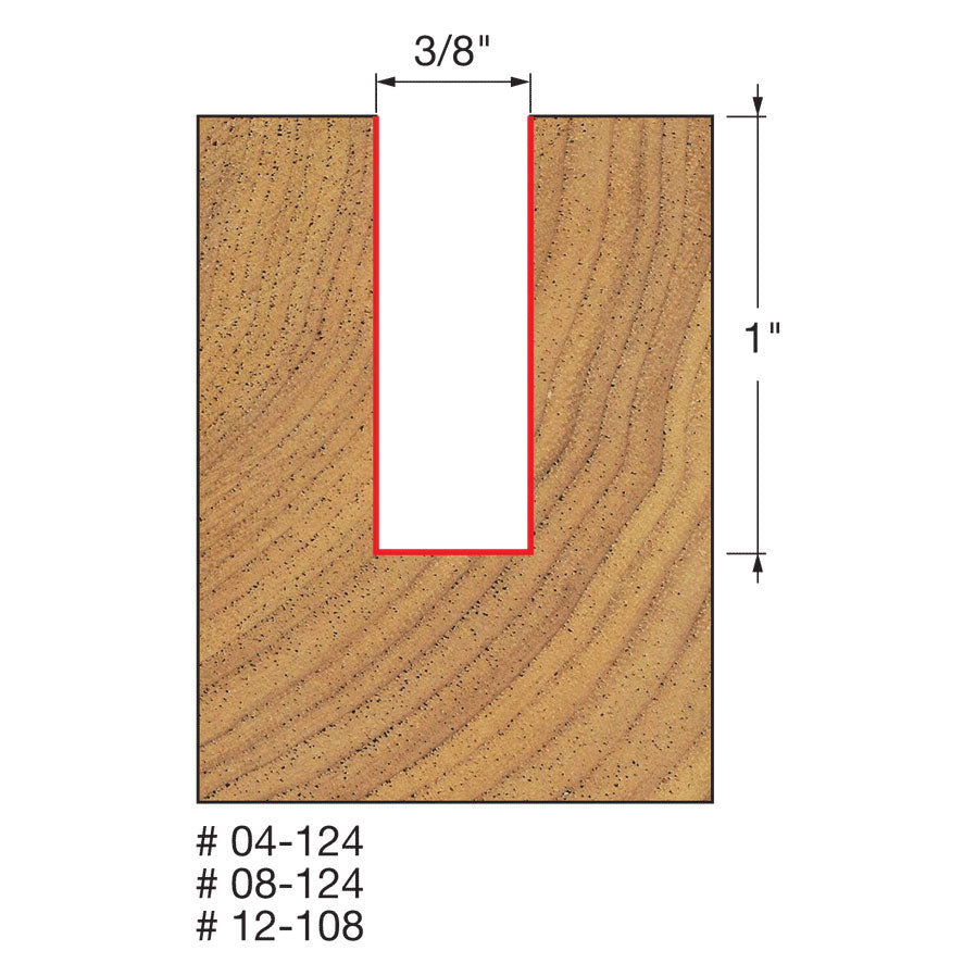 Freud 12-108 3/8" (Dia.) Double Flute Straight Bit (Double Grind) - 2