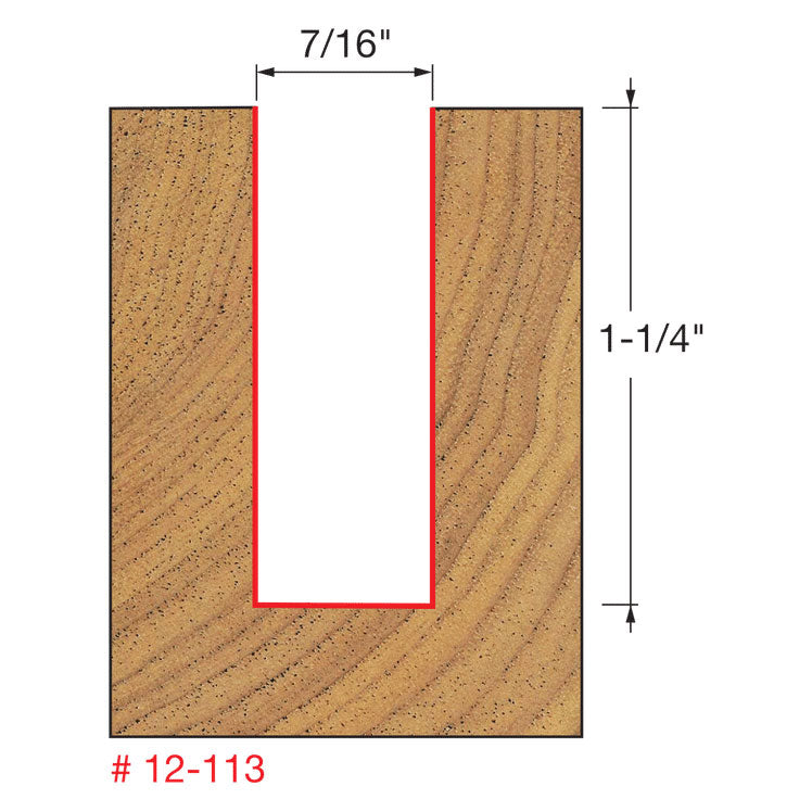 Freud 12-113 7/16" (Dia.) Double Flute Straight Bit (Double Grind) - 2