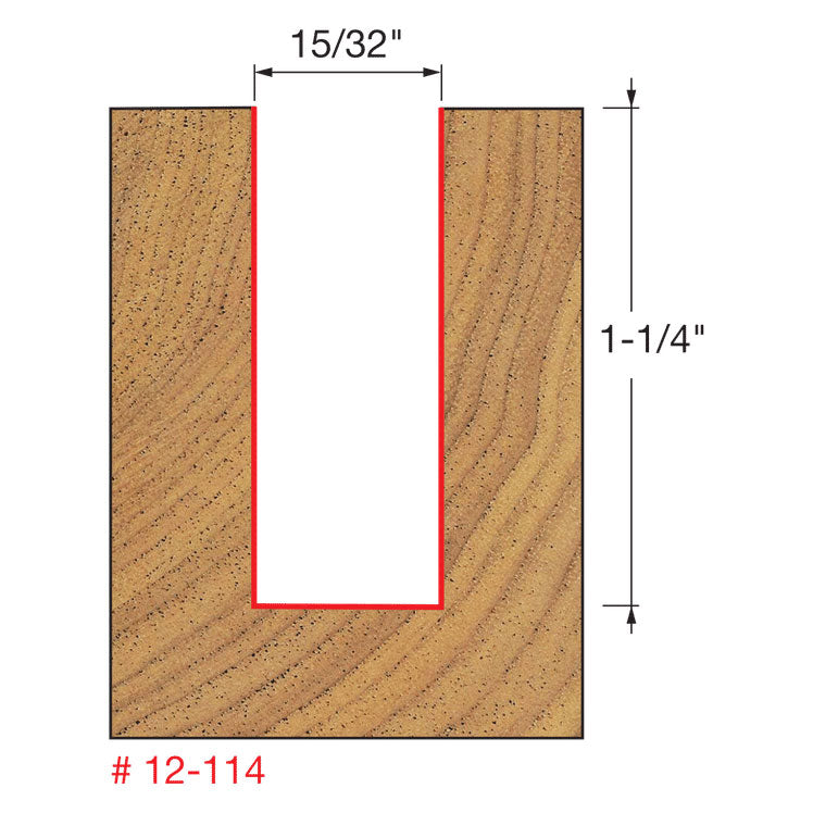 Freud 12-114 15/32" (Dia.) Double Flute Straight Bit (Double Grind) - 2