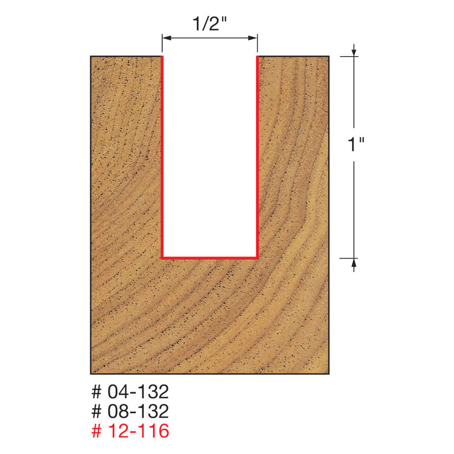 Freud 12-116 1/2" (Dia.) Double Flute Straight Bit (Double Grind) - 2