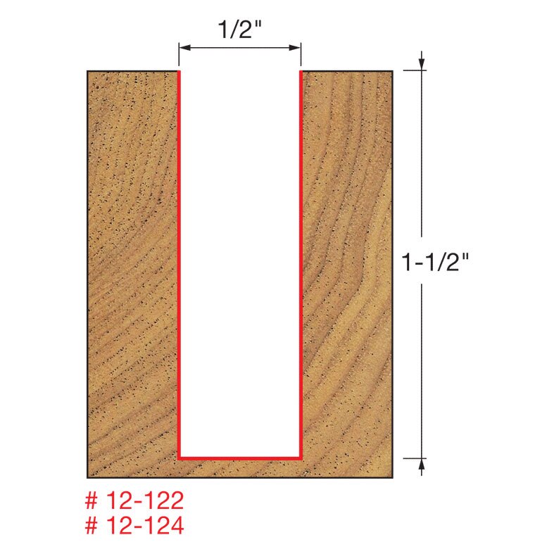 Freud 12-124 1/2" (Dia.) Double Flute Straight Bit (Double Grind) - 2