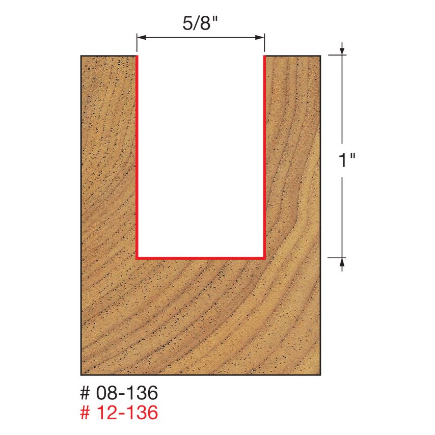 Freud 12-136 5/8" (Dia.) Double Flute Straight Bit (Double Grind) - 2