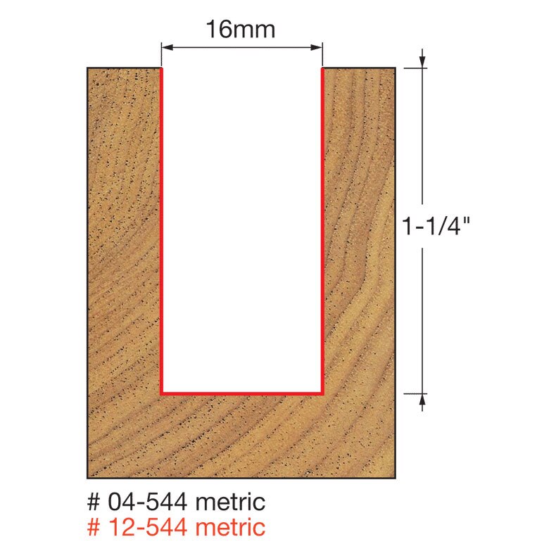 Freud 12-544 16 (Dia.) Double Flute Straight Bit (Double Grind) - 2