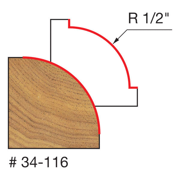 Freud 34-116 1/2" Radius Rounding Over Bit (Quadra-Cut) - 2