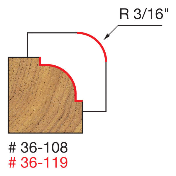 Freud 36-108 3/16" Radius Beading Bit - 2