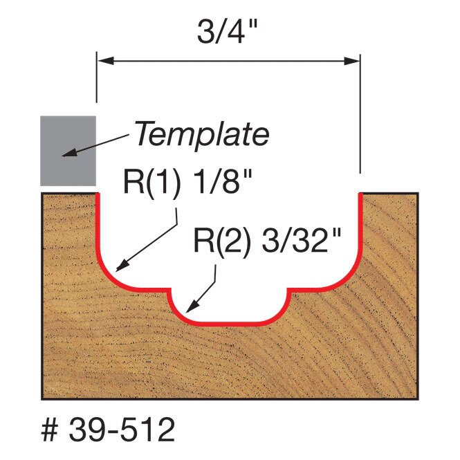 Freud 39-512 3/4" (Dia.) Top Bearing Double Cove Groove Bit - 2