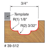 Freud 39-512 3/4" (Dia.) Top Bearing Double Cove Groove Bit - 2