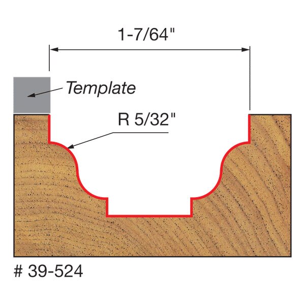 Freud 39-524 5/32" Radius Top Bearing Fillet Ogee Groove Bit, 3/8" Shank - 2
