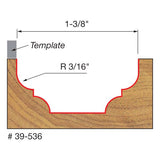 Freud 39-536 3/16" Radius Top Bearing Cove & Bead Groove Bit, 3/8" Shank - 2