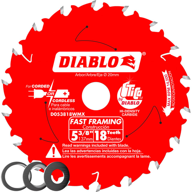 Diablo D053818WMX 5-3/8" x 18 Tooth Fast Framing Saw Blade