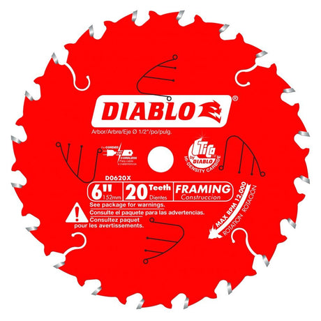 Diablo D0620X 6" x 20 Tooth Framing Saw Blade for Port-Cable Saw Boss