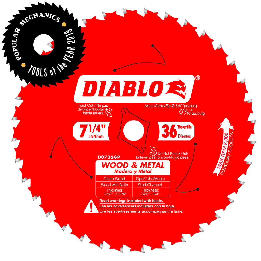 Diablo D0736GPA 7-1/4" x 36 Tooth Wood & Metal Carbide Saw Blade