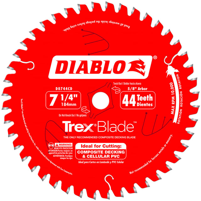 Diablo D0744CD 7-1/4" x 44 Tooth Composite Material/Plastics TrexBlade