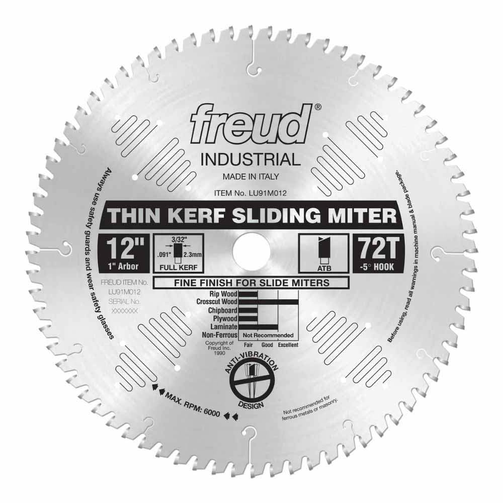 Freud LU91M012 12" Thin Kerf Sliding Compound Miter Saw Blade