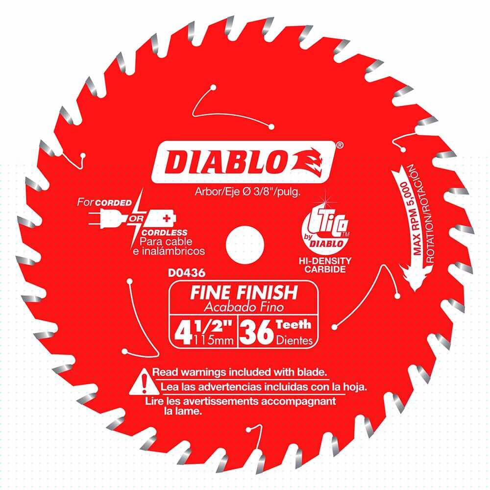 Diablo D0436X 4-1/2-Inch 36 Tooth ATB Cordless Trim Saw Blade with 20-Millimeter Arbor and 3/8-Inch Reducer Bushing