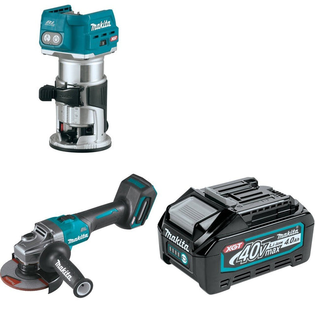 Makita GAG01Z 40V max XGT 4-1/2" / 5" Angle Grinder W/ GTR01Z Router and BL4040 4.0Ah Battery