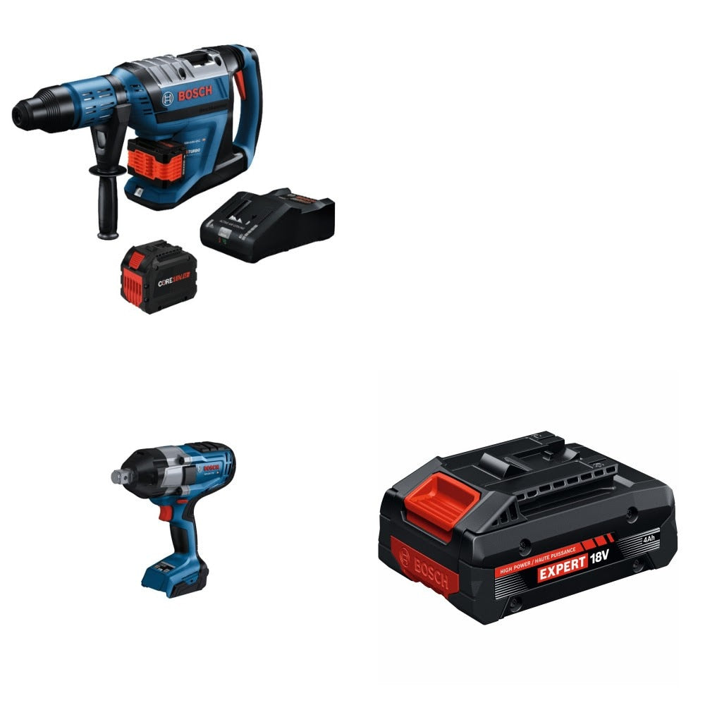 Bosch Rotary Hammer Kit W/ FREE Impact Wrench and FREE 4Ah Battery