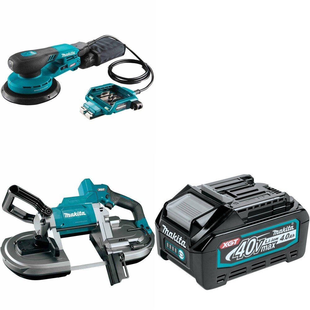 Makita GBP01Z Portable Band Saw W/ GOB01CZ Random Orbit Sander and FREE BL4040 Battery