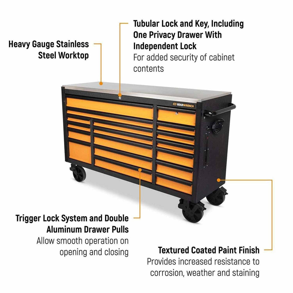 GEARWRENCH 83248 72" 18 Drawer GSX Series Rolling Tool Cabinet with Stainless Steel Worktop - 2