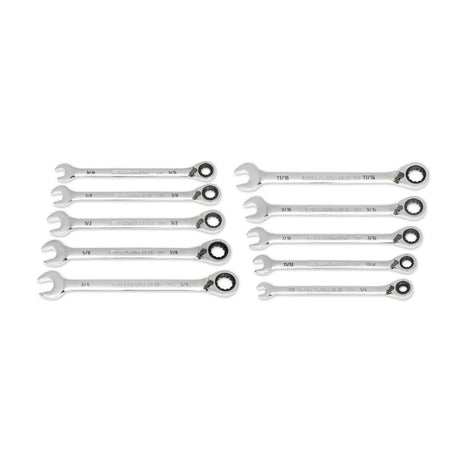 90-Tooth 12-Point SAE Reversible Ratcheting Combination Wrench Set with Compression Rack (10 Piece Set)