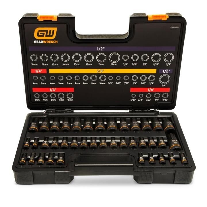 GearWrench GWUHBSMS 1/4 in. 3/8 in. and 1/2 in. Drive SAE and Metric Impact Bi-Directional Hex Bit Socket Master Set with Blow Mold Case (39 Piece)
