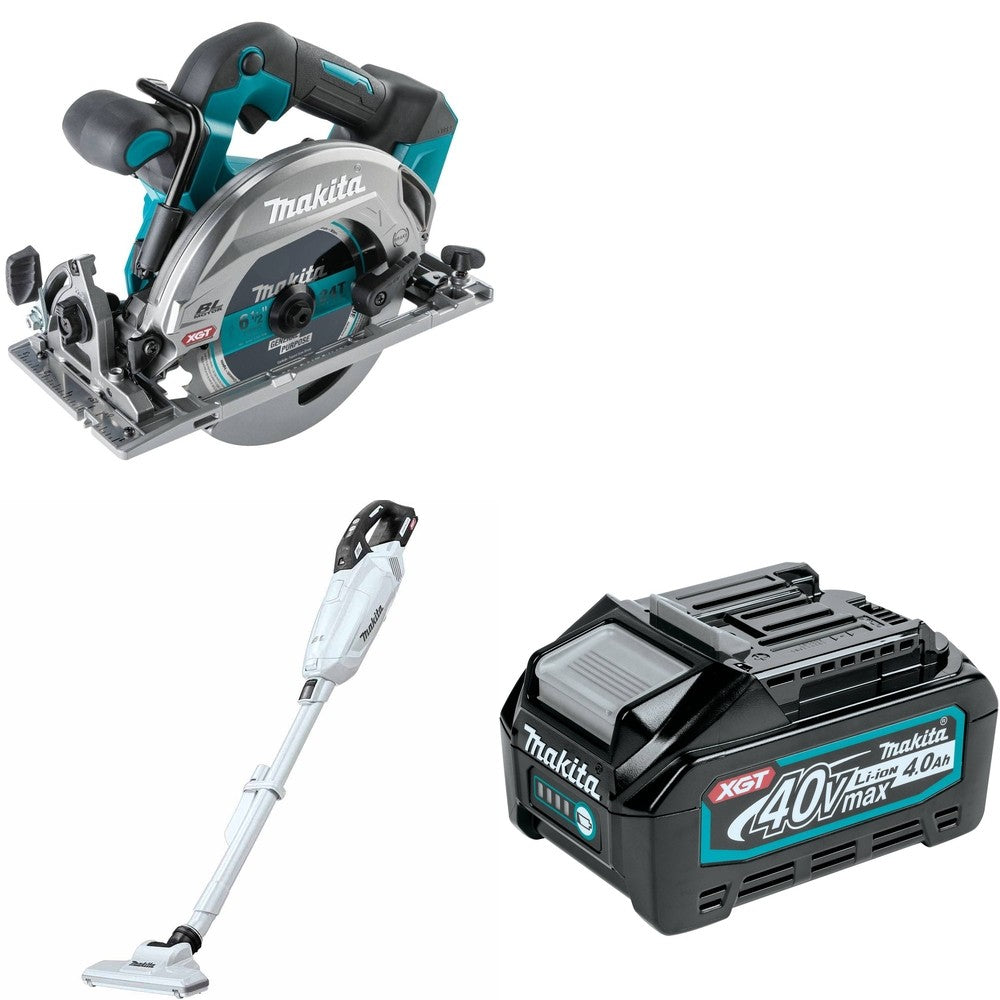 Makita GLC02Z 4-Speed Compact Stick Vacuum W/ GSH05Z 6-1/2" Circular and BL4040 4.0Ah Battery